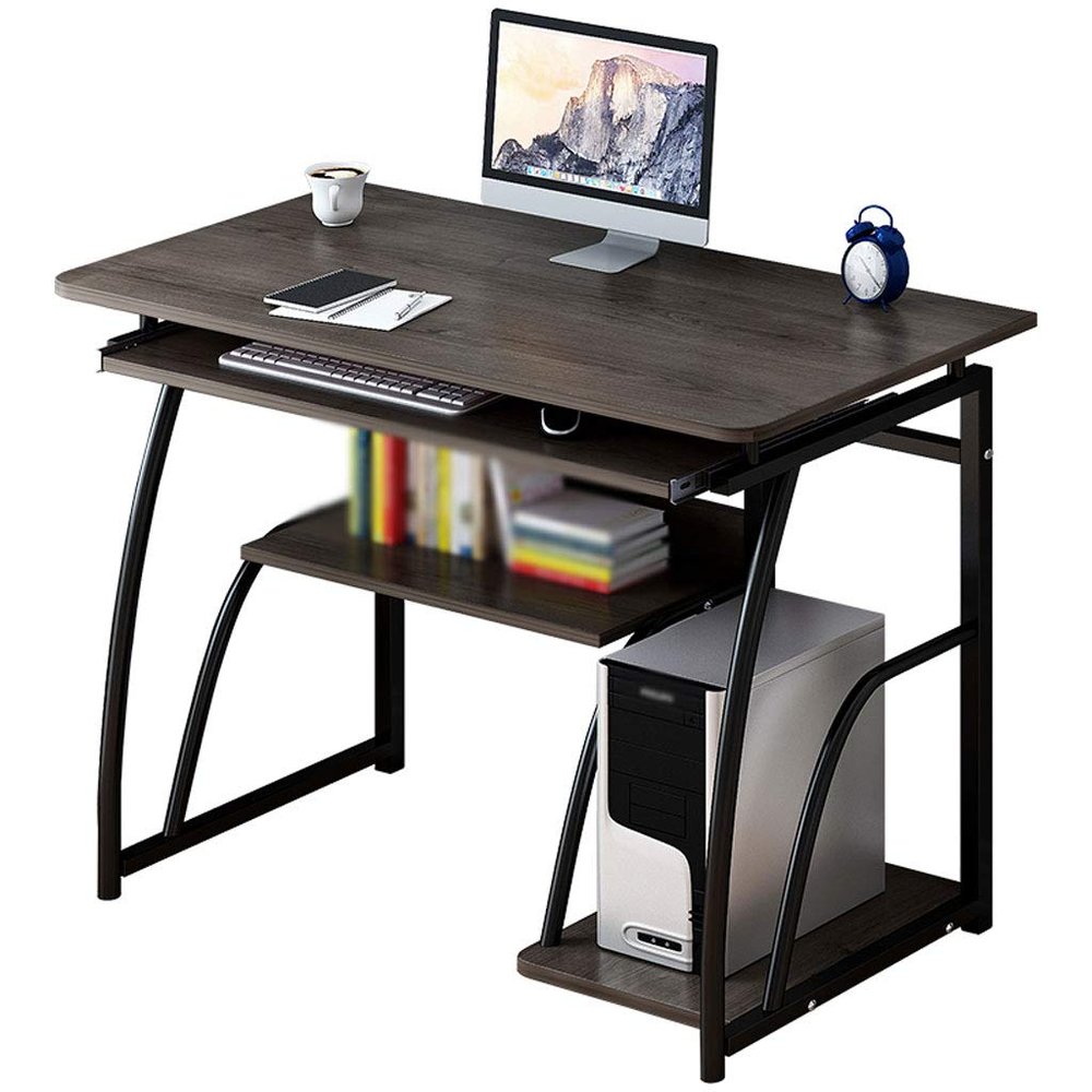 Computer Desk with Keyboard Tray,Laptop Study Writing Table with Main Unit Holder,Desktop Desk with Shelf,for Home Office,70x40x71cm. (Dark Brown)