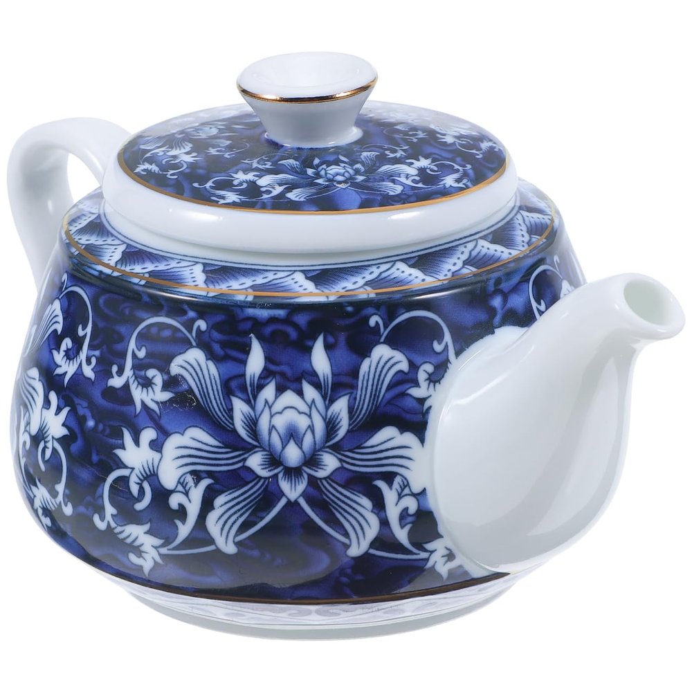 Alipis Porcelain Teapot Vintage Style Blue and White Ceramic Tea Kettle with Built-in Strainer for Loose Leaf Tea 5.51X2.87X2.75 Inch Household and Office Use