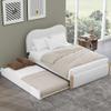 ACQCA Full Size Bed Frame with Trundle,Upholstered Platform Bed W/Headboard,Wood Supporting Feet,No Box Spring Needed,for Kid Boy Girl Teen,White view 1