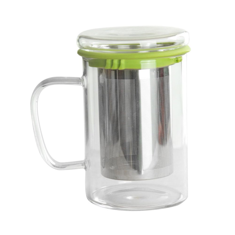 Ciieeo Glass Tea Cup with Stainless Steel Infuser Clear Water Mug for Home Office Green Temperature Resistant from for Loose Leaf Tea Brewing