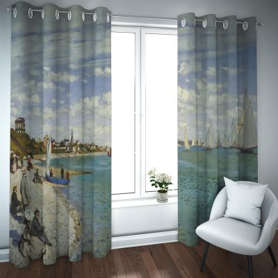 HOBBOY Sea Beach Landscape Window Curtains Claude Monet Painting Art Blackout Curtains for Bedroom Living Room Privacy Grommet Curtain 2 Panels 2X W52xL54in