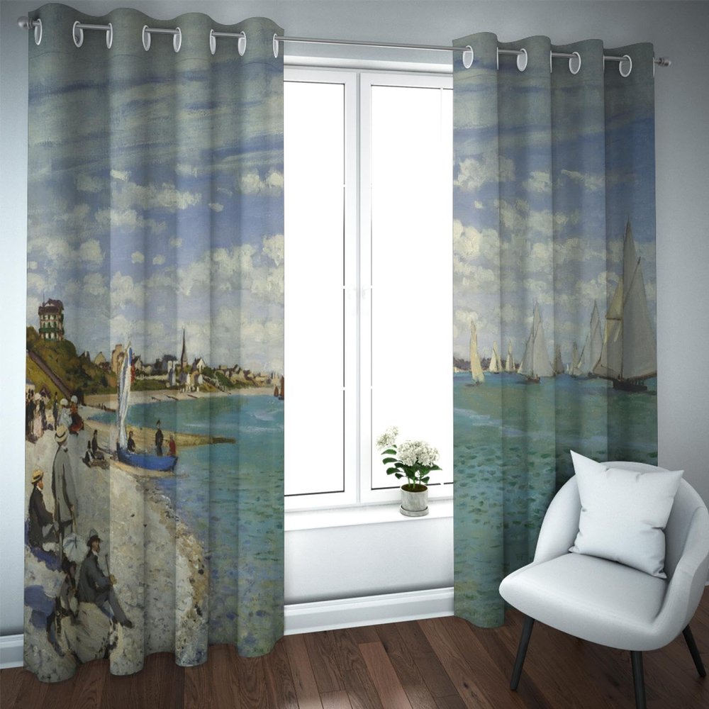 HOBBOY Sea Beach Landscape Window Curtains Claude Monet Painting Art Blackout Curtains for Bedroom Living Room Privacy Grommet Curtain 2 Panels 2X W52xL54in