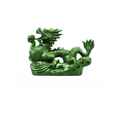 VaLtEv Chinese Dragon Statue Feng Shui Fortune 12cm Wooden Dragon Figurines Green Sculpture Small Carved Wooden Animals Figures Office Home Tabletop Decor 2024 New Year Decoration Ornaments