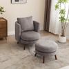 30.7" Wide Accent Chair with Ottoman Armchair Upholstered Reading Chair Single Sofa with Wooden Leg and Throw Pillow for Living Room Bedroom Dorm Room Office, Taupe Polyester Blend view 3