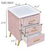 Upholstered Wooden Nightstand with 3 Drawers and Metal Legs&Handles,Fully Assembled Except Legs&Handles,Bedside Table with Marbling Worktop - Pink view 2