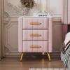 Upholstered Wooden Nightstand with 3 Drawers and Metal Legs&Handles,Fully Assembled Except Legs&Handles,Bedside Table with Marbling Worktop - Pink view 3
