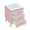 Upholstered Wooden Nightstand with 3 Drawers and Metal Legs&Handles,Fully Assembled Except Legs&Handles,Bedside Table with Marbling Worktop - Pink view 4