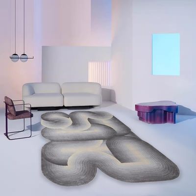 Modern Abstract Shaped Designer Area Rug 3x5 Ombre Grey Irregular Rugs for Livingroom Nursery Bedroom Lux Art Decor Farmhouse Office Kitchen Indoor Floor Carpet Mat