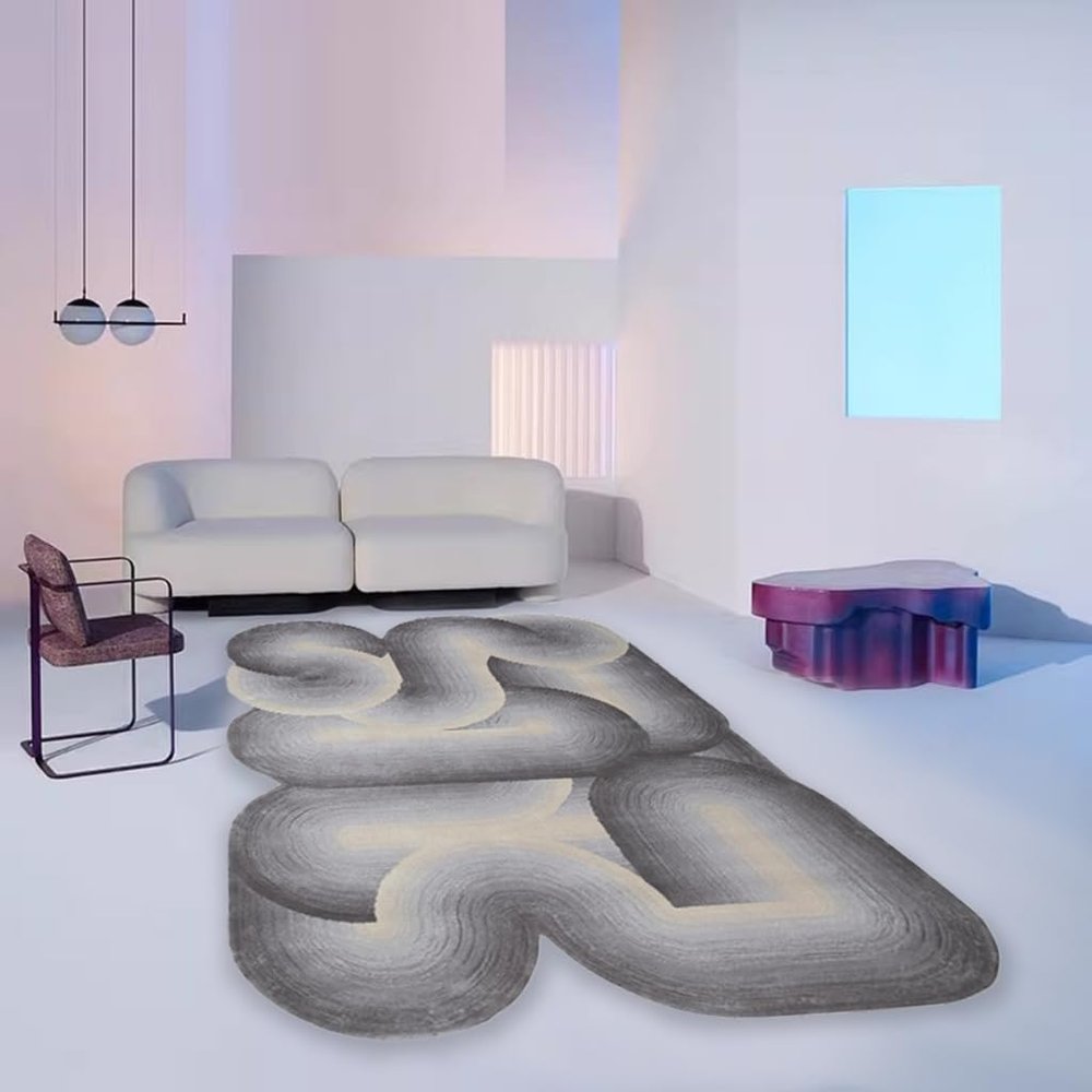 Modern Abstract Shaped Designer Area Rug 3x5 Ombre Grey Irregular Rugs for Livingroom Nursery Bedroom Lux Art Decor Farmhouse Office Kitchen Indoor Floor Carpet Mat