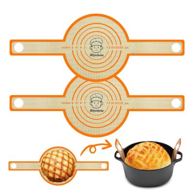 2Pcs Silicone Bread Sling, Easy Clean Non Stick Bread Mat for Dutch Oven8.3 Inch Sourdough Silicone Bread sling with Long Handles, Reusable Bread Sling for Transferable Dough, Orange