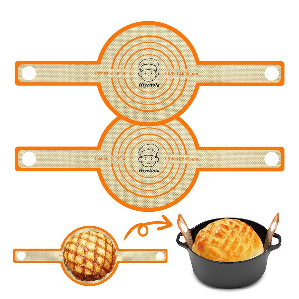 2Pcs Silicone Bread Sling, Easy Clean Non Stick Bread Mat for Dutch Oven8.3 Inch Sourdough Silicone Bread sling with Long Handles, Reusable Bread Sling for Transferable Dough, Orange