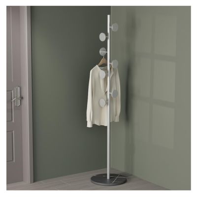 Coat Tree Hats Hanger,Space-saving Clothing Racks for Hanging Clothes,Simple Coat Hanger Standing,Rock Slab Base,entry-way Coat Racks Stand,for Entrance, Bedro(Color:Silver round handle + black slate)