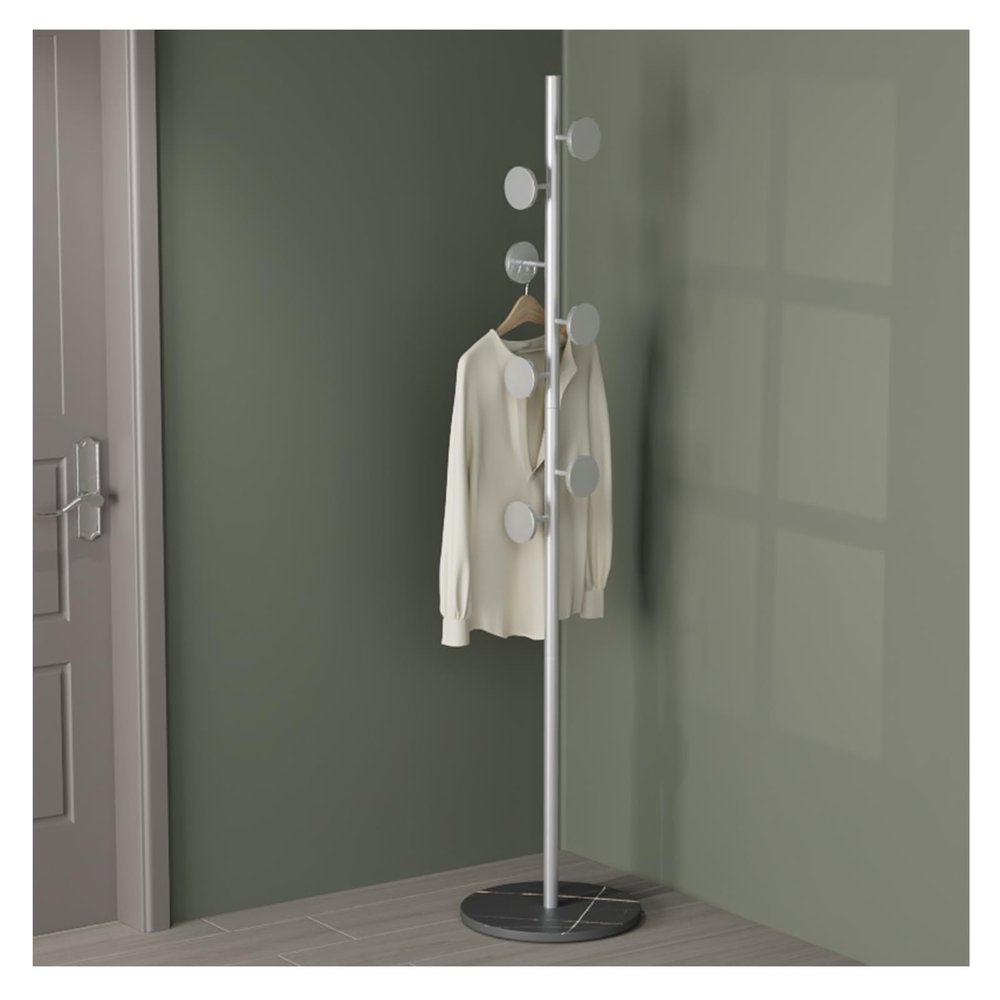 Coat Tree Hats Hanger,Space-saving Clothing Racks for Hanging Clothes,Simple Coat Hanger Standing,Rock Slab Base,entry-way Coat Racks Stand,for Entrance, Bedro(Color:Silver round handle + black slate)