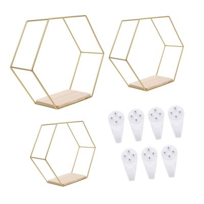 Cabilock 3pcs Hexagon Wall Storage Rack Iron Craft Hanging Shelf for Living Room Bedroom and Study Unique Combination Decorative Organizer
