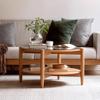 EQUALIZE Small Coffee Table Solid Wood Rattan Coffee Table Living Room Home Combination Round Table Brown Glass Retro Double-Layer Small Round Table Side Table view 2