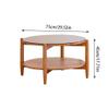 EQUALIZE Small Coffee Table Solid Wood Rattan Coffee Table Living Room Home Combination Round Table Brown Glass Retro Double-Layer Small Round Table Side Table view 3