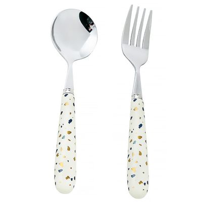 Ciieeo 2pcs Silverware Stainless Steel Fork Spoon Ceramic Handle Dinner Cutlery Table Supplies