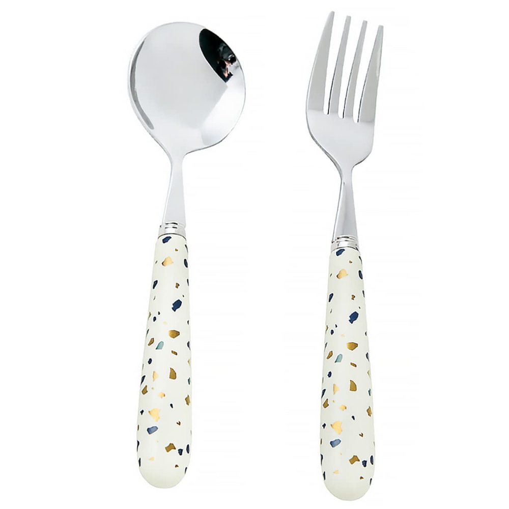 Ciieeo 2pcs Silverware Stainless Steel Fork Spoon Ceramic Handle Dinner Cutlery Table Supplies