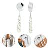 Ciieeo 2pcs Silverware Stainless Steel Fork Spoon Ceramic Handle Dinner Cutlery Table Supplies view 3