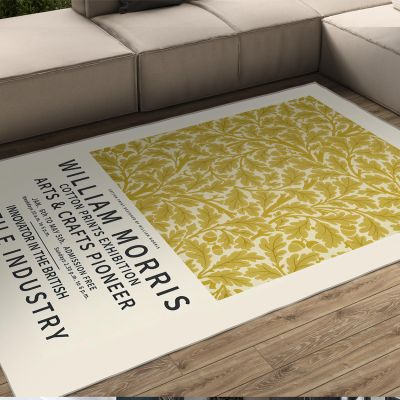 William Morris Area Rug Non Slip Machine Washable Rugs Retro Yellow Leaf Floor Mat for Living Room Autumn Decor Carpet Floor Decor 3'x5'