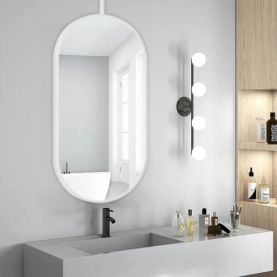 Drsyffsup Modern Bathroom Mirror - White Ceiling Mounted Vanity Mirror with Ceiling Hanging Rod, Oval Glass Mirrors for Living Room, Clothing Store, Hotel, Home Decor (Size : 40cmx60cm)