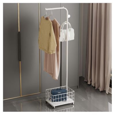 with Wheels Garment Rack,Storage Basket On The Bottom,freestanding Coat Rack,Durable Coat Tree Hats Hanger,for Entrance, Bedroom, Corridor, Dormitory, Office.(Color:Silver Bracket + White Rock Plate)