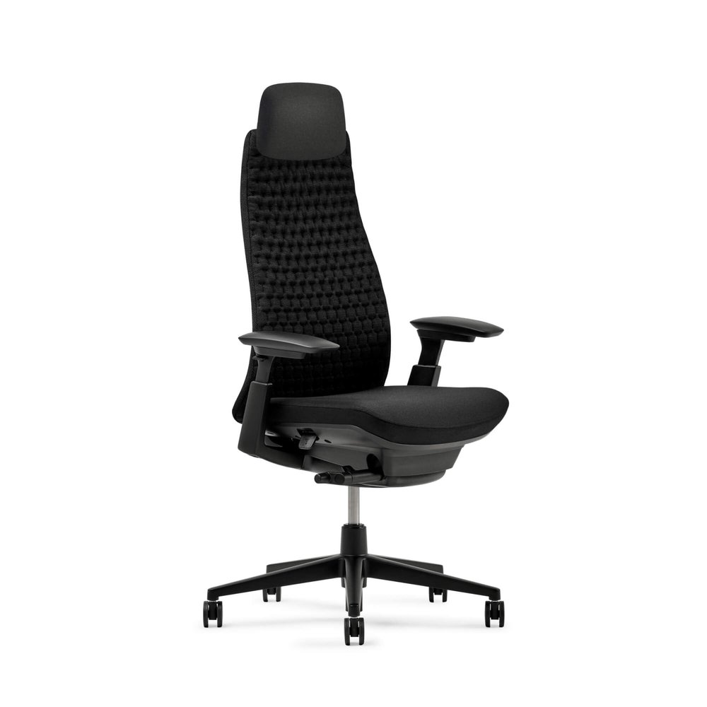 Haworth Fern Executive Office Chair with Ergonomic Innovations - Stylish Desk Chair with Digital Knit Finish and Adjustable Headrest - with Lumbar Support (Charcoal Black)