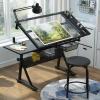 Artist Work Station Drawing Table, Adjustable Height(28-36.6in) & Angle(0-50), Home Office Desk, with Stool, Drawers, Side Trays, and Built-in Pencil Ledge (Color : Black, Size : 1*Side Tray) view 1