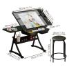 Artist Work Station Drawing Table, Adjustable Height(28-36.6in) & Angle(0-50), Home Office Desk, with Stool, Drawers, Side Trays, and Built-in Pencil Ledge (Color : Black, Size : 1*Side Tray) view 2