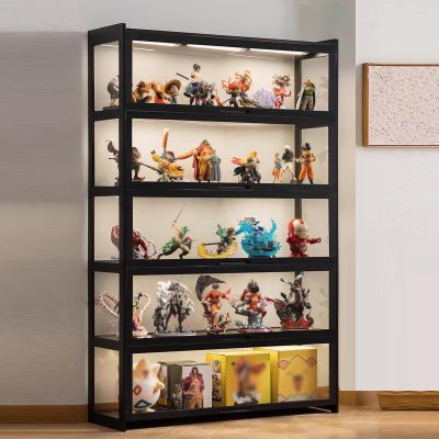 PINFUJA Curio Cabinet with Glass Doors Glass Display Cabinet Acrylic Display Case China Cabinet Natural Bamboo Frame, Glass Cabinet for Model Collectibles (Color : Black, Size : 5F-110x34x172cm)