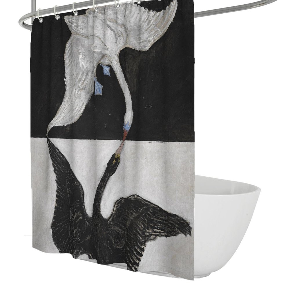 SHUODAOCO Black & White Swan Shower Curtains Hilma af Klint Aesthetic Bathroom Decor Set with Hooks Waterproof Polyester Fabric Shower Curtain Liner 54Wx72L