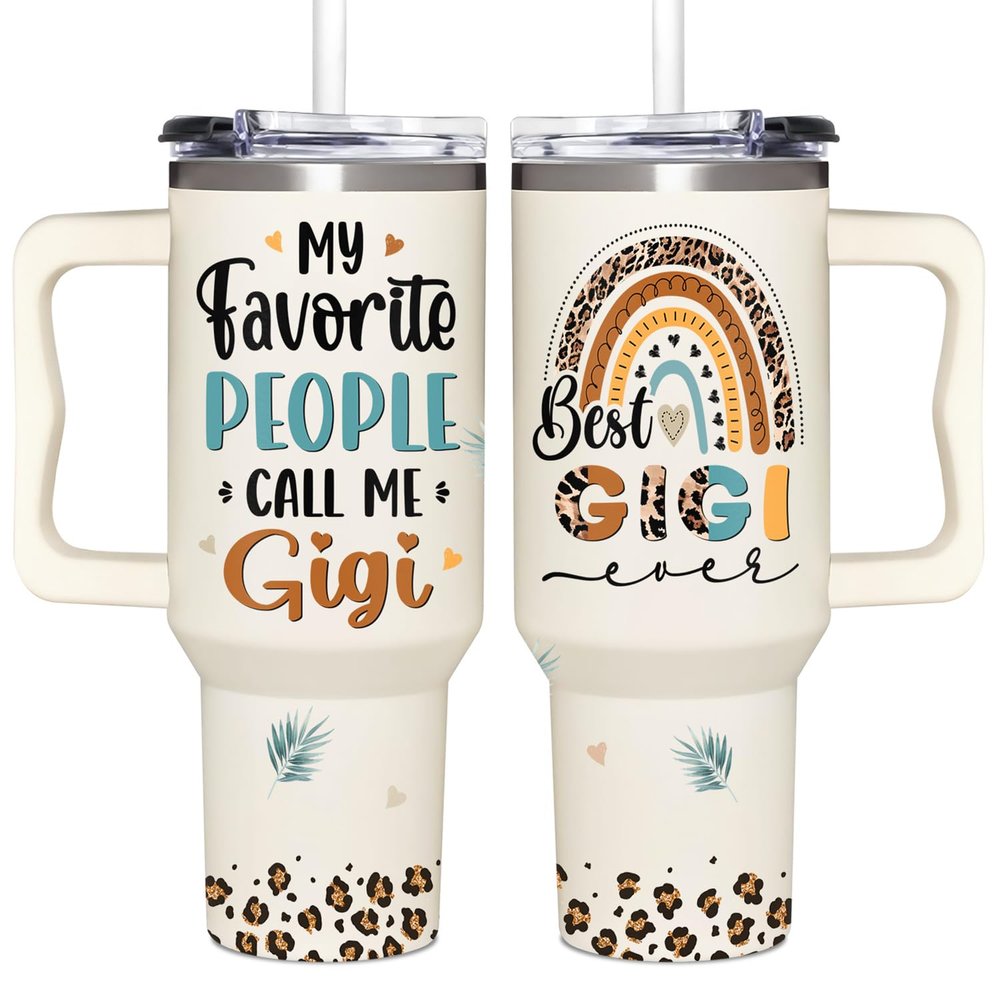 365FURY Gigi Gifts For Grandma - Mothers Day Gifts For Gigi - Birthday Gift, Christmas Gift For Grandma From Grandkids, Grandchildren - 40Oz Insulated Tumbler Handle With Lid & Straw