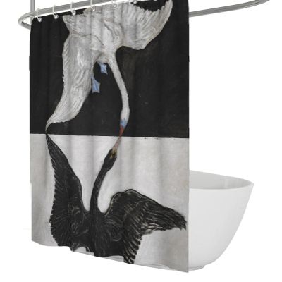 SHUODAOCO Black & White Swan Shower Curtains Hilma af Klint Aesthetic Bathroom Decor Set with Hooks Waterproof Polyester Fabric Shower Curtain Liner 72Wx72L