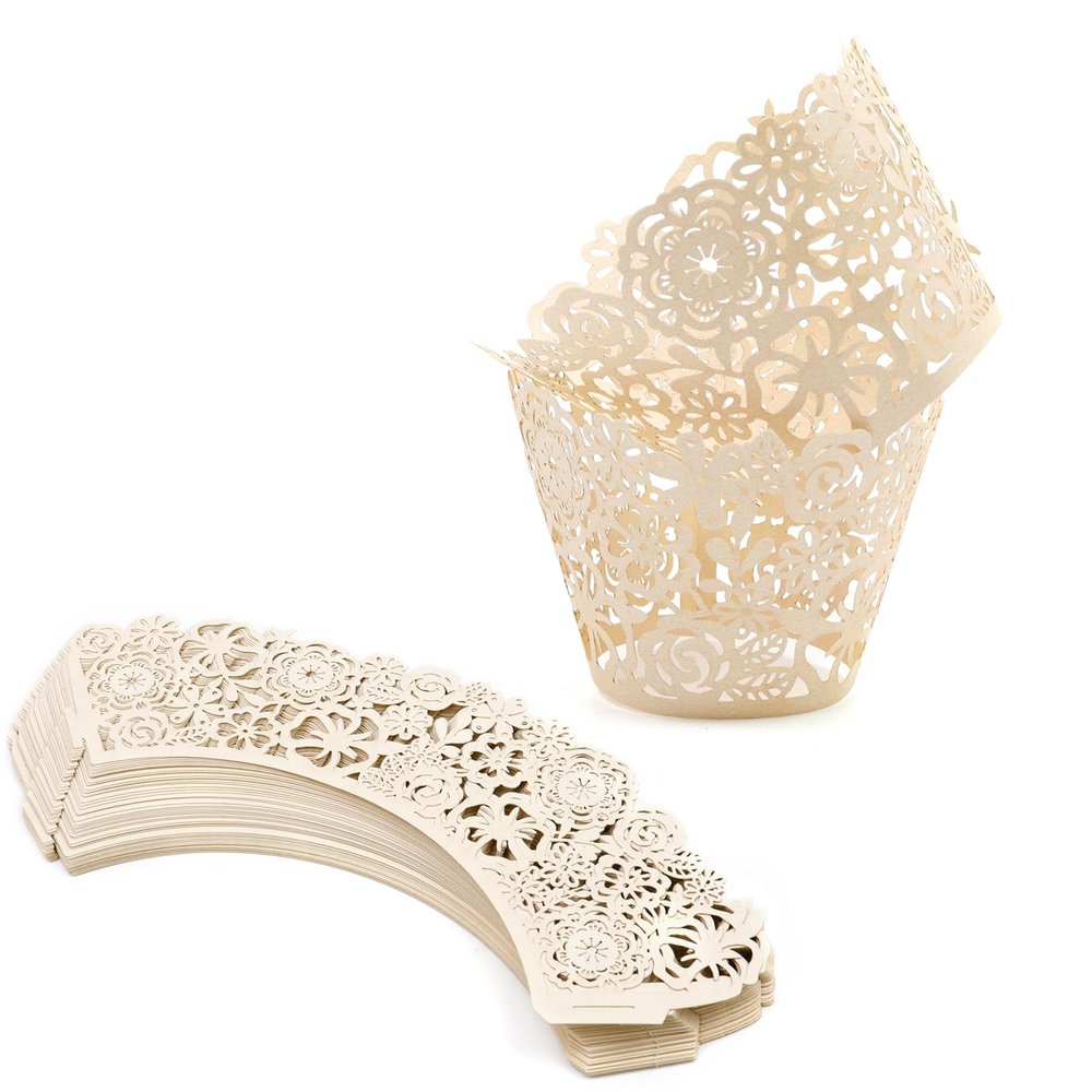 Antrader Lace Cupcake Wrappers,Lace Cupcake Liners for Christmas Wedding Birthday Party Decoration,50Pcs