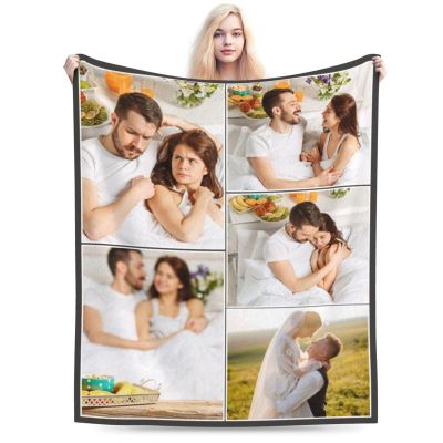 Jgksbqv Personalized Blankets for, Custom Blankets with Photo Names, Customized Gifts for Dad Mom Wife Husband Her Him Anniversary Wedding Couple, 5 Photos, 60"x91"