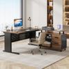 Tribesigns 63 Inch Executive Desk with File Cabinet, Large Office Desk L Shaped Computer Desk with Drawers and Storage Shelves, Business Furniture Desk Workstation for Home Office, Brown and Black view 2