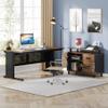 Tribesigns 63 Inch Executive Desk with File Cabinet, Large Office Desk L Shaped Computer Desk with Drawers and Storage Shelves, Business Furniture Desk Workstation for Home Office, Brown and Black view 3