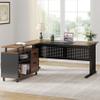 Tribesigns 63 Inch Executive Desk with File Cabinet, Large Office Desk L Shaped Computer Desk with Drawers and Storage Shelves, Business Furniture Desk Workstation for Home Office, Brown and Black view 4