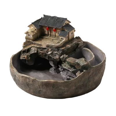 AMONG Tabletop Fountains Desktop Fountain Chinese Style Architectural Landscape Water Fountain Decoration Living Room Office Decoration Indoor Waterfall Feature