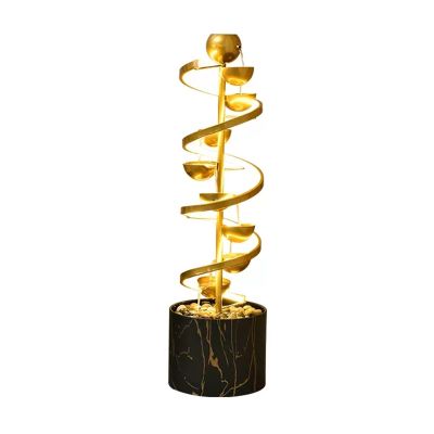 AMONG Tabletop Fountains Indoor Leisure Fountain Waterfall Living Room Office Water Feature Decoration Floor Lamp with Spiral Rotating LED Light Indoor Waterfall Feature (Color : Black)