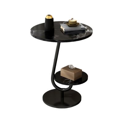 BABLO Round Coffee Table Double Layer Thickened Plate, Stable Structure, Easy to Assemble, Living Room Sofa Furniture, for Living Room,Apartment,Offices (Color : Black, Size : Small)