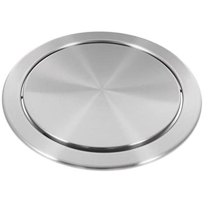 ALOEU Modern Silver Recessed Round Trash Can Lid with Flip Top Closure for Kitchen Bathroom