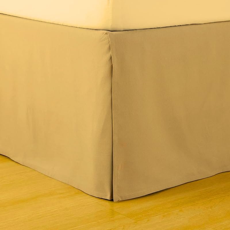 Drona Bedding Twin XL Size Bed Skirt Taupe Box Pleated Bedskirt with 14"" Drop Length- Pure Cotton 600 Thread Count Premium Finish with Split Corner, Light Weight,