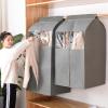 Clothes Storage Bags with Zipper, Transparent Window Sandwich Cotton Non-Woven Fabric Fully Enclosed Hanging Clothes Bag (Color : Beige, Size : 52x52x110cm) view 4