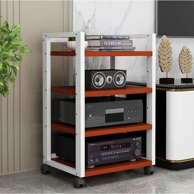 JIAHESHYP 4 Tier Modern AV Cabinet, Entertainment Stereo Component Storage Rack, AV Media Stands Audio Rack, Height Adjustable Wooden Shelves for Gaming, Living, Recording Room (Color : B)