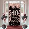 40th Birthday Decoration for Women Black and Rose Fabric Sign Wall/Door Banner Background Banner Woman Birthday Party Welcome Sign, 35.4"x70" view 1
