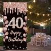 40th Birthday Decoration for Women Black and Rose Fabric Sign Wall/Door Banner Background Banner Woman Birthday Party Welcome Sign, 35.4"x70" view 3