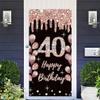 40th Birthday Decoration for Women Black and Rose Fabric Sign Wall/Door Banner Background Banner Woman Birthday Party Welcome Sign, 35.4"x70" view 4