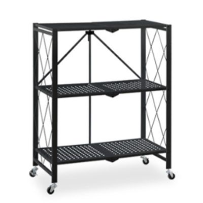3-Tier Storage Shelves with Wheels, Foldable Height Wire Shelving Unit, Metal Steel Rack Shelves, Garage Shelving Organizer(A)
