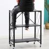 3-Tier Storage Shelves with Wheels, Foldable Height Wire Shelving Unit, Metal Steel Rack Shelves, Garage Shelving Organizer(A) view 2